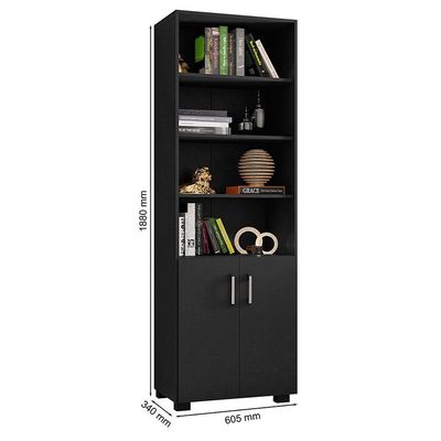 Livreiro 5 Prateleiras C- Portas Pequenas Office Preto