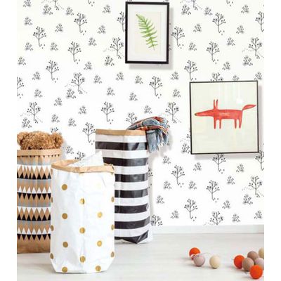 Papel de Parede Fofura Baby Desenhos Árvore Preto e Branco FF4004