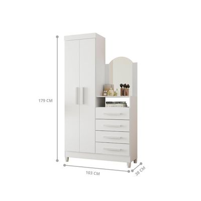 Comoda Roupeiro Com Espelho Tokyo Branco