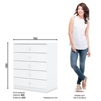 Cômoda Infantil 5 Gavetas Bala De Menta Branco
