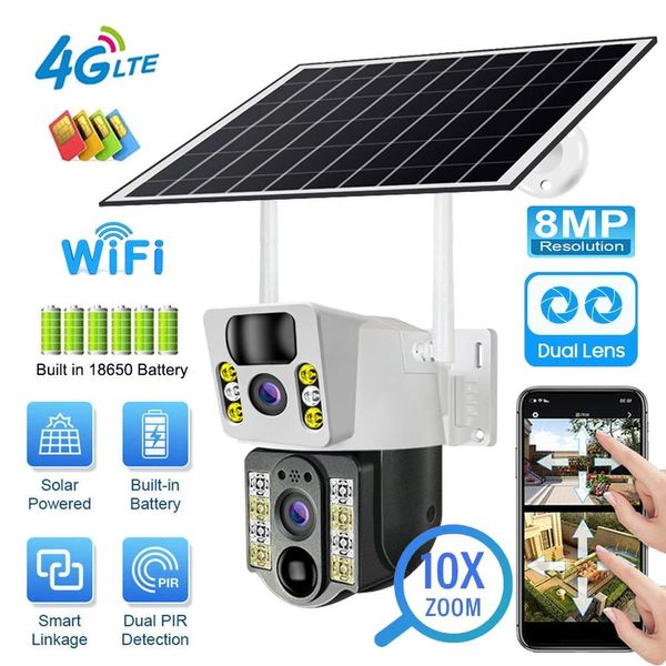 Câmera Solar Wireless 4G 8MP com Visão Noturna e Dual Lente Câmera WIFI