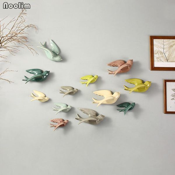 Ornamento de Pássaro de Cerâmica 3D para Parede - Decoração de Casa Cinza S