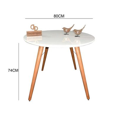 Mesa Jantar Pés Palitos Tampo Redondo Vidro Laqueado 80cm Branco