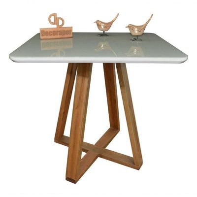 Mesa Jantar Base X Tampo Retangular Laca Com Vidro 100x70cm Off White