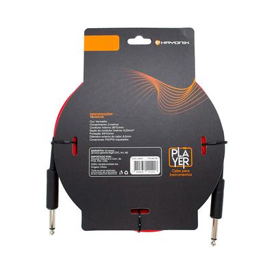 Cabo P/ Instrumentos Hayonik Player P10 x P10 Vermelho 5 Metros - CB0536