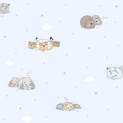 Papel de Parede Treboli Azul Animais Dormindo 5811 - Rolo: 10m x 0,53m