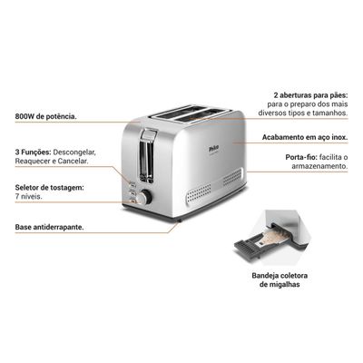 Torradeira Philco 7 Níveis de tostagem PTR03A 3 funções 220V