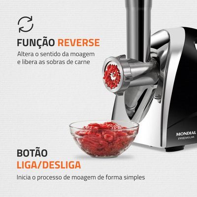 Moedor Carne Elétrico Mondial Premium Mc-03 Preto/Inox 220V