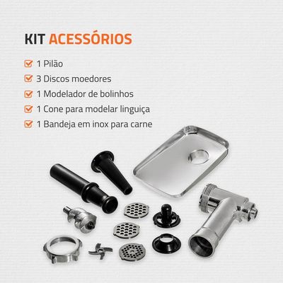 Moedor Carne Elétrico Mondial Premium Mc-03 Preto/Inox 220V