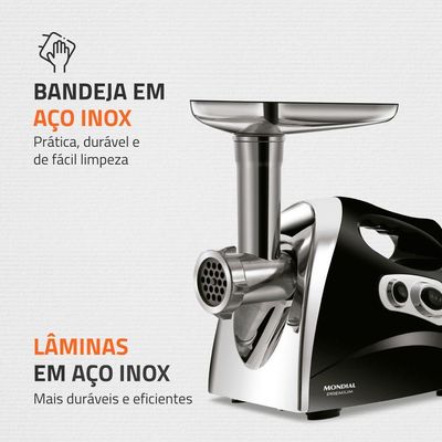 Moedor Carne Elétrico Mondial Premium Mc-03 Preto/Inox 220V