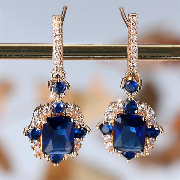 Brincos Dangle de Zirconia Azul com Cor Dourada para Mulheres dourado, roxo