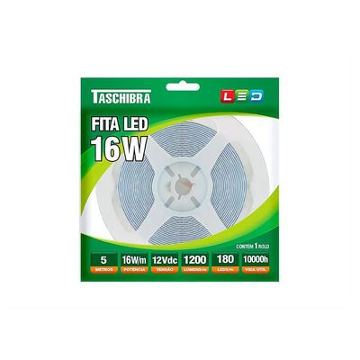 Fita De Led Taschibra Com 5 Metros 180 Leds/m 16w 12v 4000k Luz Neutra 14040244-21