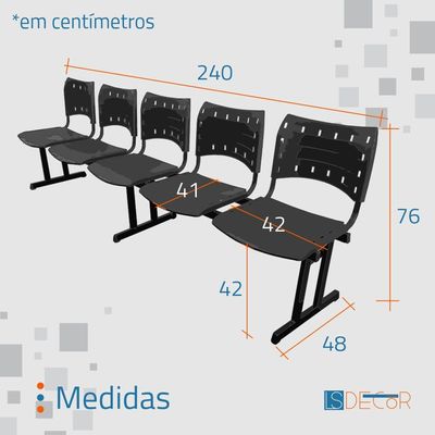 Cadeira Iso Pp Rp Longarina 5 Lugares Preta