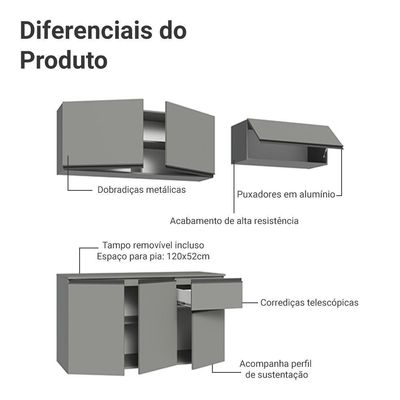 Armário De Cozinha Compacta Suspenso 200cm Cinza Nice Madesa 04 Cinza