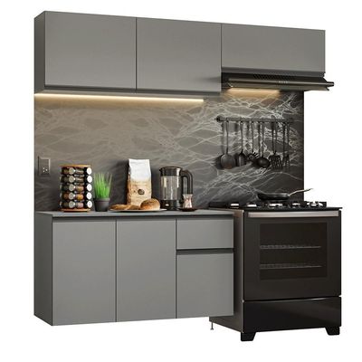 Armário De Cozinha Compacta Suspenso 200cm Cinza Nice Madesa 04 Cinza