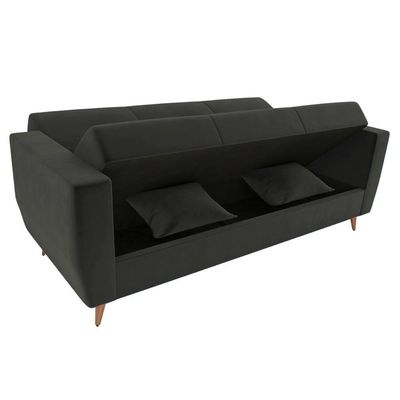 Sofá Cama Casal Reclinável Com Baú Pamela - Veludo Chumbo