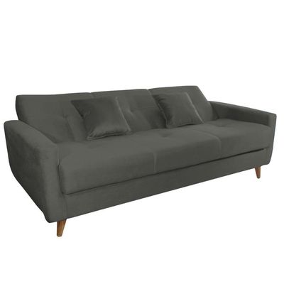 Sofá Cama Casal Reclinável Com Baú Pamela - Veludo Chumbo