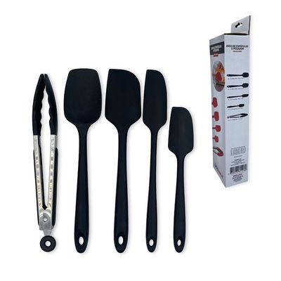WE DROP - Conjunto De Espátulas E Pegador Em Silicone Unyhome 5 Peças - PRETO