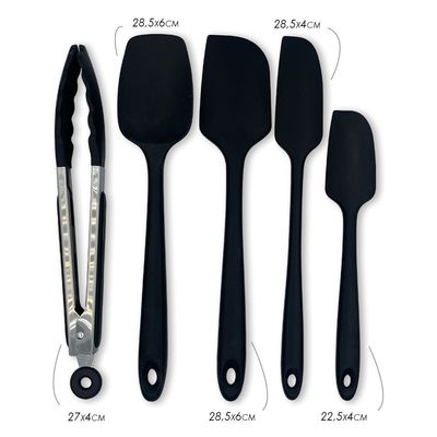 WE DROP - Conjunto De Espátulas E Pegador Em Silicone Unyhome 5 Peças - PRETO