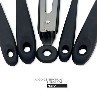 WE DROP - Conjunto De Espátulas E Pegador Em Silicone Unyhome 5 Peças - PRETO