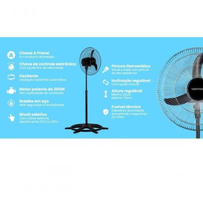 Ventilador De Coluna Ventisol Osc 50cm Preto Premium Preto Bivolt