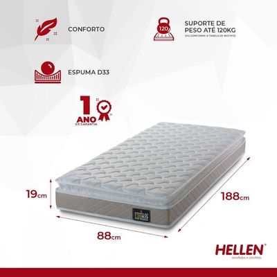 Cama Box Solteiro Hellen Espuma Premium D33 Pillow Top Branco