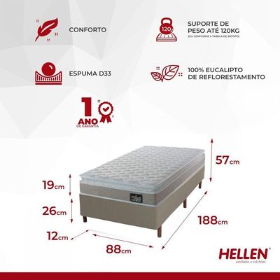 Cama Box Solteiro Hellen Espuma Premium D33 Pillow Top Branco