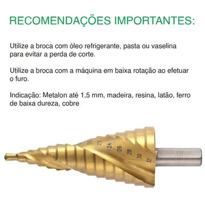 Broca Escalonada Lorben Espiral Profissional De 4 à 32 Mm Aço Rápido Titânio Gt6210