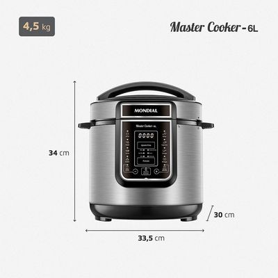 Panela De Pressão Elétrica Digital 6L Mondial Preto/inox 220V PE-60-6L-I
