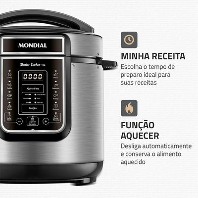 Panela De Pressão Elétrica Digital 6L Mondial Preto/inox 220V PE-60-6L-I