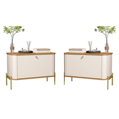 Conjunto Mesa De Cabeceira Albania Off White Nature Dourado