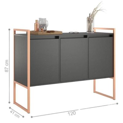 Buffet Aparador Industrial 3 Portas Para Sala De Jantar Preto Cobre