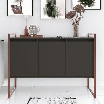 Buffet Aparador Industrial 3 Portas Para Sala De Jantar Preto Cobre