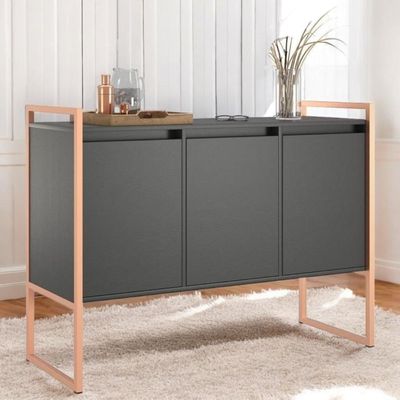 Buffet Aparador Industrial 3 Portas Para Sala De Jantar Preto Cobre