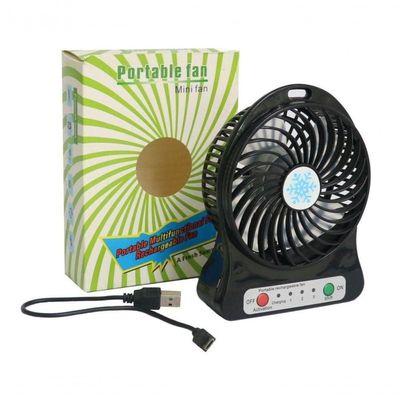 Mini Ventilador Portátil Com Bateria Recarregável 3 Velocidades - C/ Baterria Preto