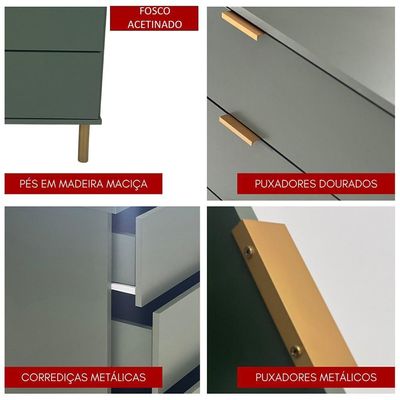 Comoda 80 Cm 4 Gavetas Pes Madeira Dm242 Verde Oliva Dtall