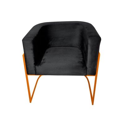 Kit 4 Poltronas Decorativa Sala De Estar Base De Ferro Cobre Veludo Preto