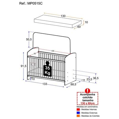 Berço Com Colchão Incluso Ana Lívia Mp0515c Branco