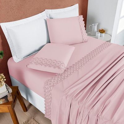 Jogo de Cama Nobless Casal Padrão 04 Peças - Rosa Blush
