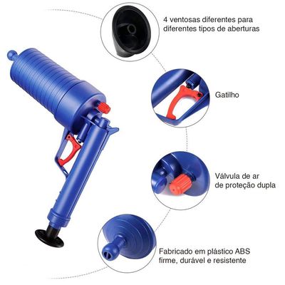 Desentupidor Manual Lorben Pistola Alta Pressão Vaso Sanitário Pia Ralo Gt6229