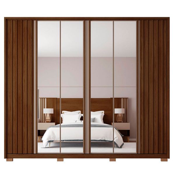 Guarda Roupa Casal Apollo Double Lux com Espelhos 6 Portas 6 Gavetas Caemmun Fendi/havana