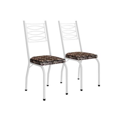 Conjunto de Mesa Retangular com Tampo de MDP Amadeirado e 6 Cadeiras Adriana I Revestimento Sintético Palha e Branco