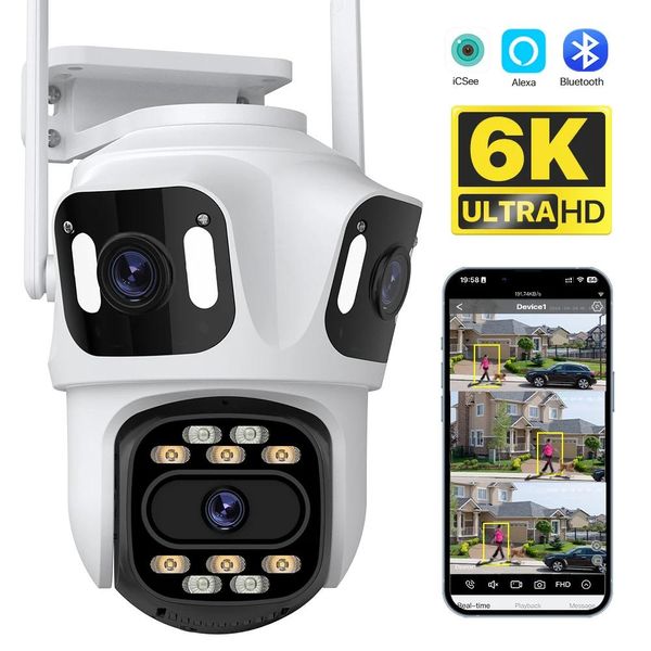 Câmera PTZ WiFi 6K 4K com Três Lentes e Três Telas Câmera 4K