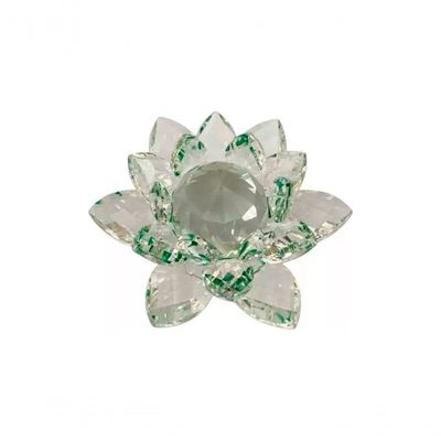 Enfeite Decoração De Cristal Vidro Flor De Lotus Para Sala Quarto Cristaleira Pequeno 8cm Cor:verde