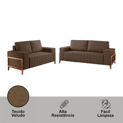 Sofá 2x3 Lugares Verona Meu Sofá Online B016 Veludo Marrom