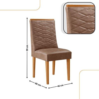 Mesa De Jantar Eloise Tampo MDF Vidro Com 6 Cadeiras Moderna Tork Off White Naturale