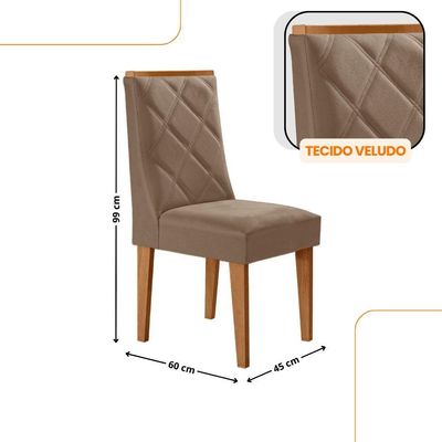 Mesa De Jantar Eloise Tampo Laminado Com 6 Cadeiras Isadora Veludo Capuccino Naturale