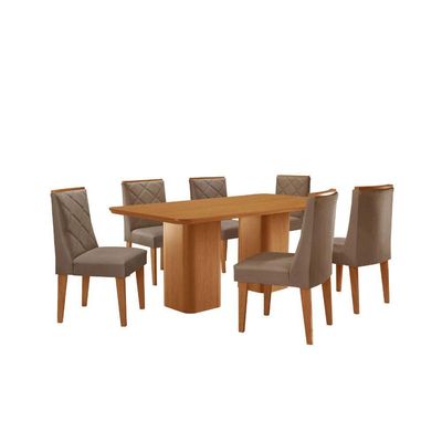 Mesa De Jantar Eloise Tampo Laminado Com 6 Cadeiras Isadora Veludo Capuccino Naturale