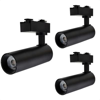 Kit 3 Spot Longo Led Mr16 Para Trilho Eletrificado Preto 3000k Quente