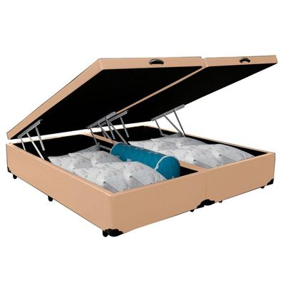 Cama Box Baú King Bipartido Sintético Serene Bege 192x203x44